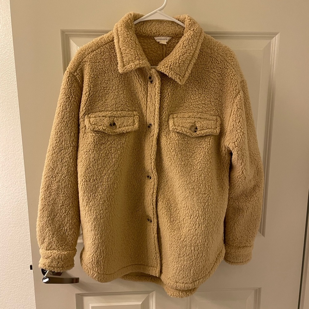 Aeropostale Cream Teddy Sherpa Shacket Shirt Jacket